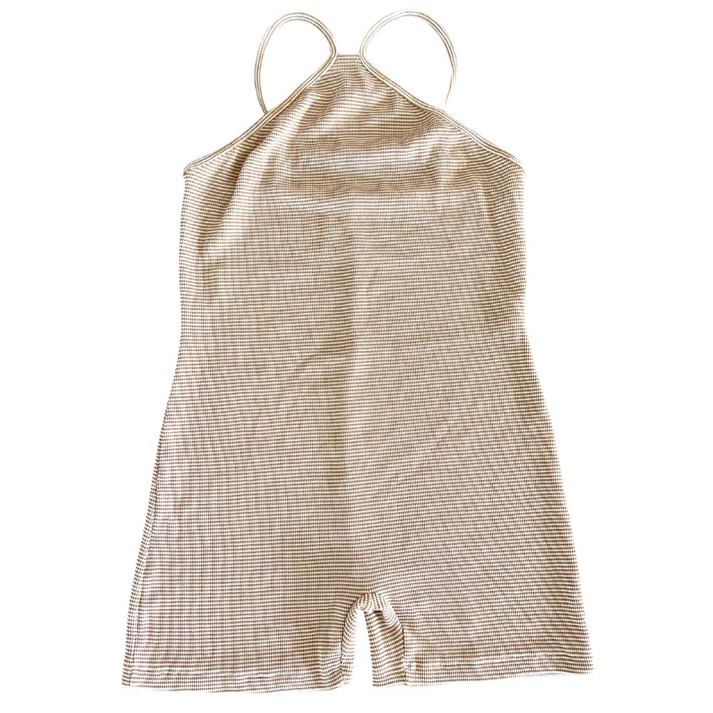 EUC ZARA TAN AND WHITE STRIPED ROMPER SZ MED